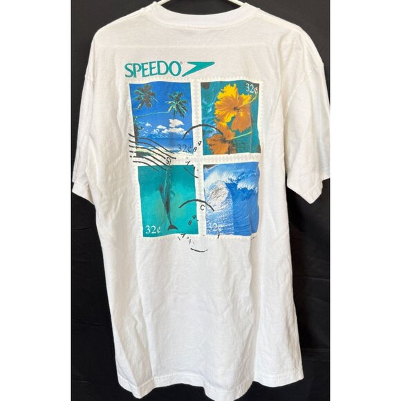 Vintage 1999 Speedo Surf  Dolpin Postage Stamp T-Shirt Mens Size XL-XG - Picture 1 of 15